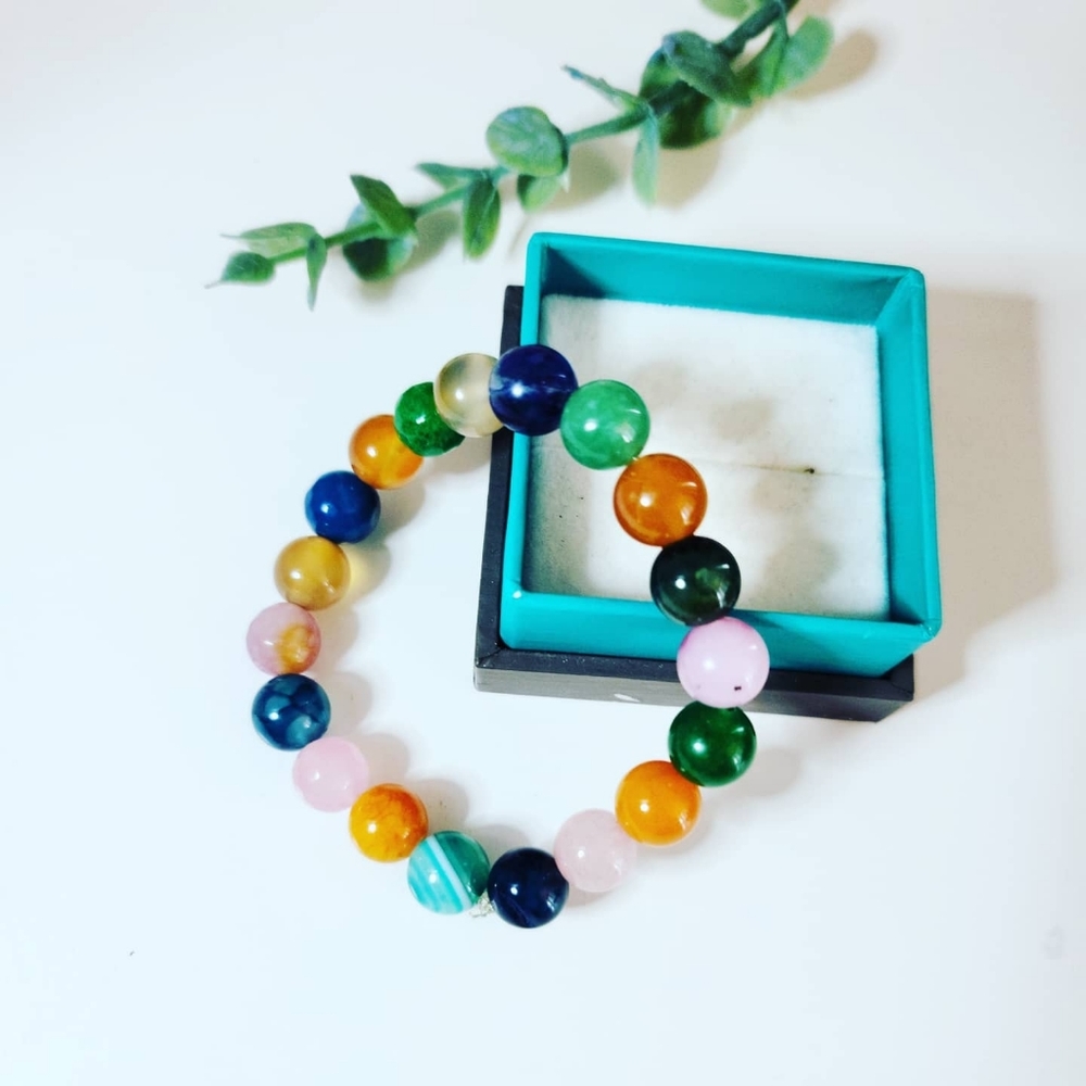 🌼 NWOT rainbow agate + rose quartz beaded bracelet